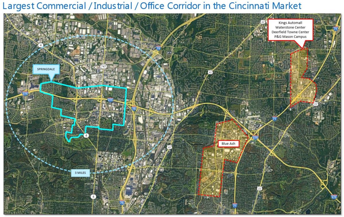 Map showing Springdale in relation to commercial corridors